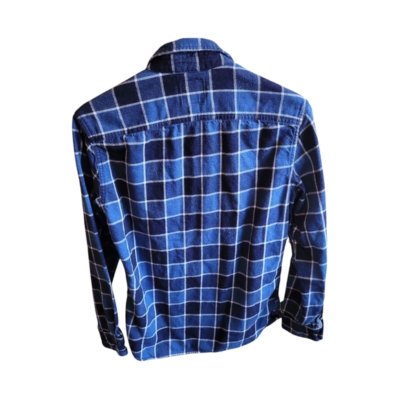 American Eagle Premium Indigo Flannel Shirt Blue Plaid Size X-Small Button Up - Picture 2 of 2